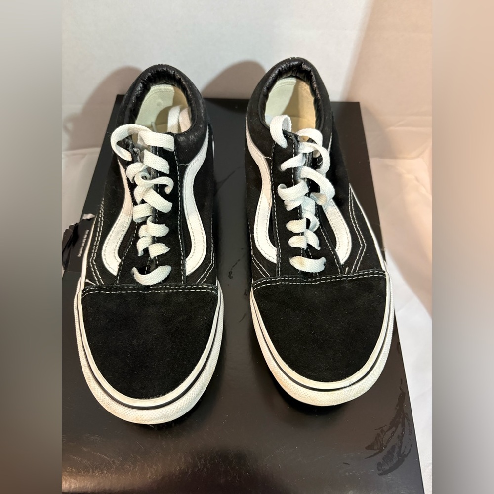 Vans Old Skool classic low-top skate shoe Platform Black Sneakers White Stripe - Picture 3 of 9